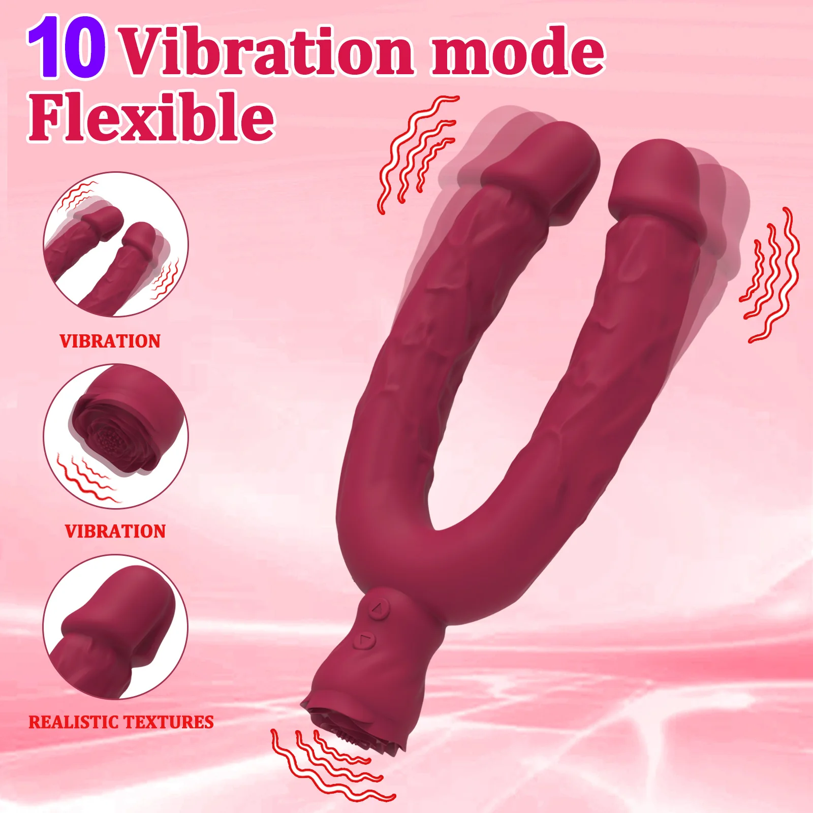 Flexible rose Double Ended Dildo Vibrator - Lesbian Sex Toys Vibrators for Couple with 10 Vibrating Modes, Double Dildo faggotry