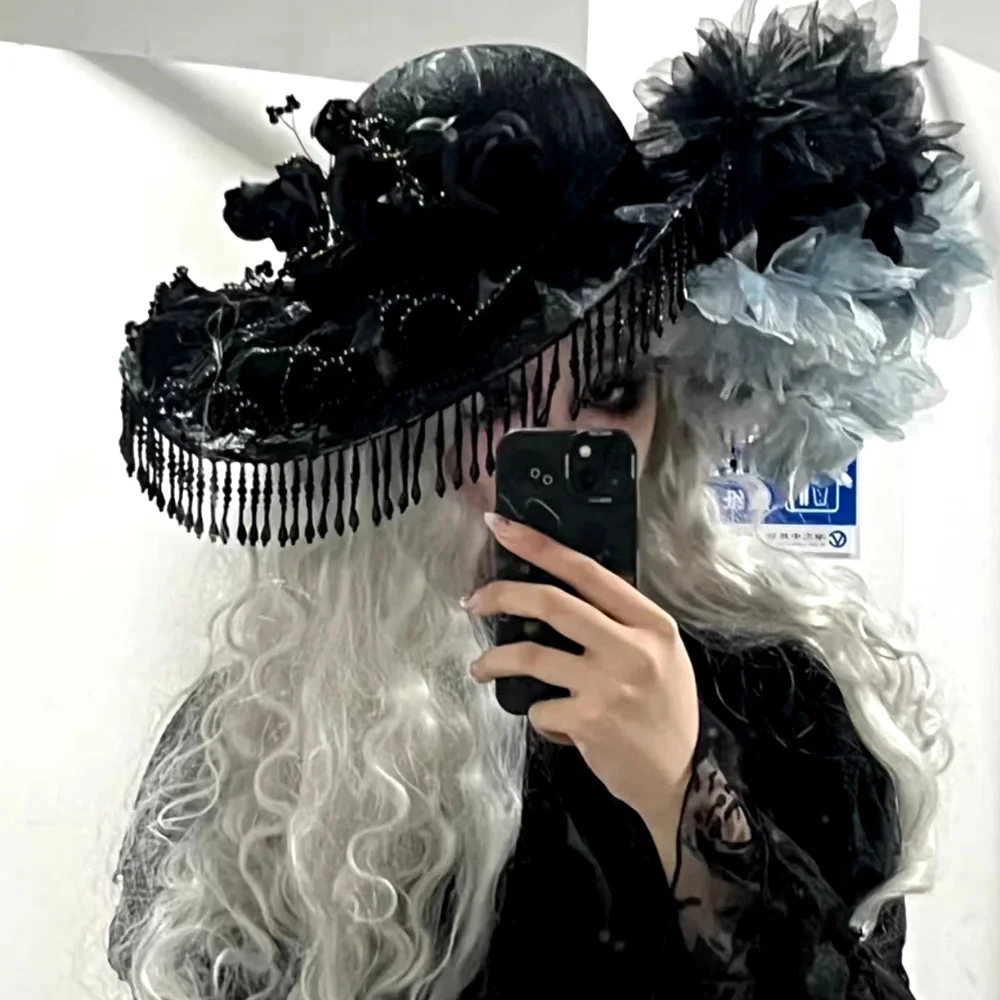 Steampunk Handmade Lace Vintage Bandage Bow Wizard Hat Adult Gothic Lolita Cosplay Costume Halloween Party Bucket hat