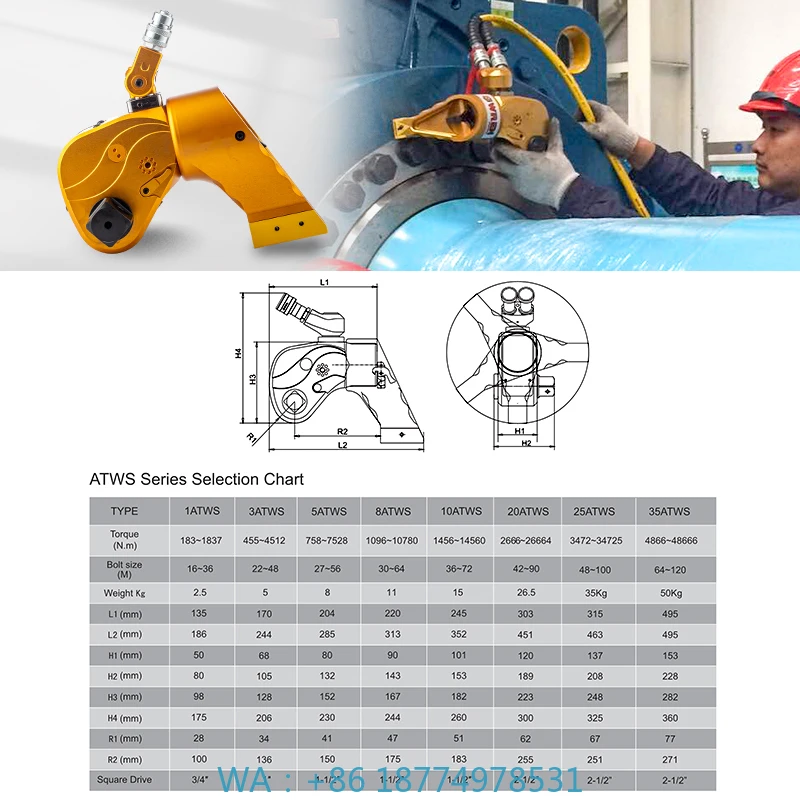 

-Reverse Square Drive Hydraulic Torque Wrench ±3% Accuracy "360° SwivelNew Model WREN High Intense 1ATWS 183~1837 N.m Anti
