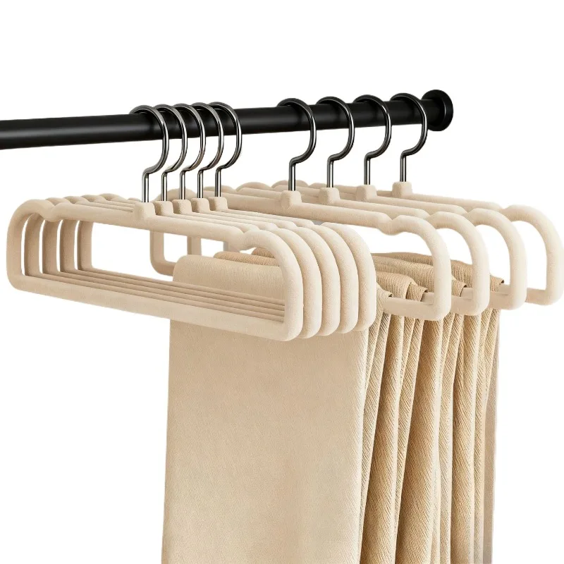 

10PCS Velvet Pants Hangers Non-Slip Space Saving Hangers for Trousers Scarves Closet Storage Organizer Heavy Duty Rotatable Hook