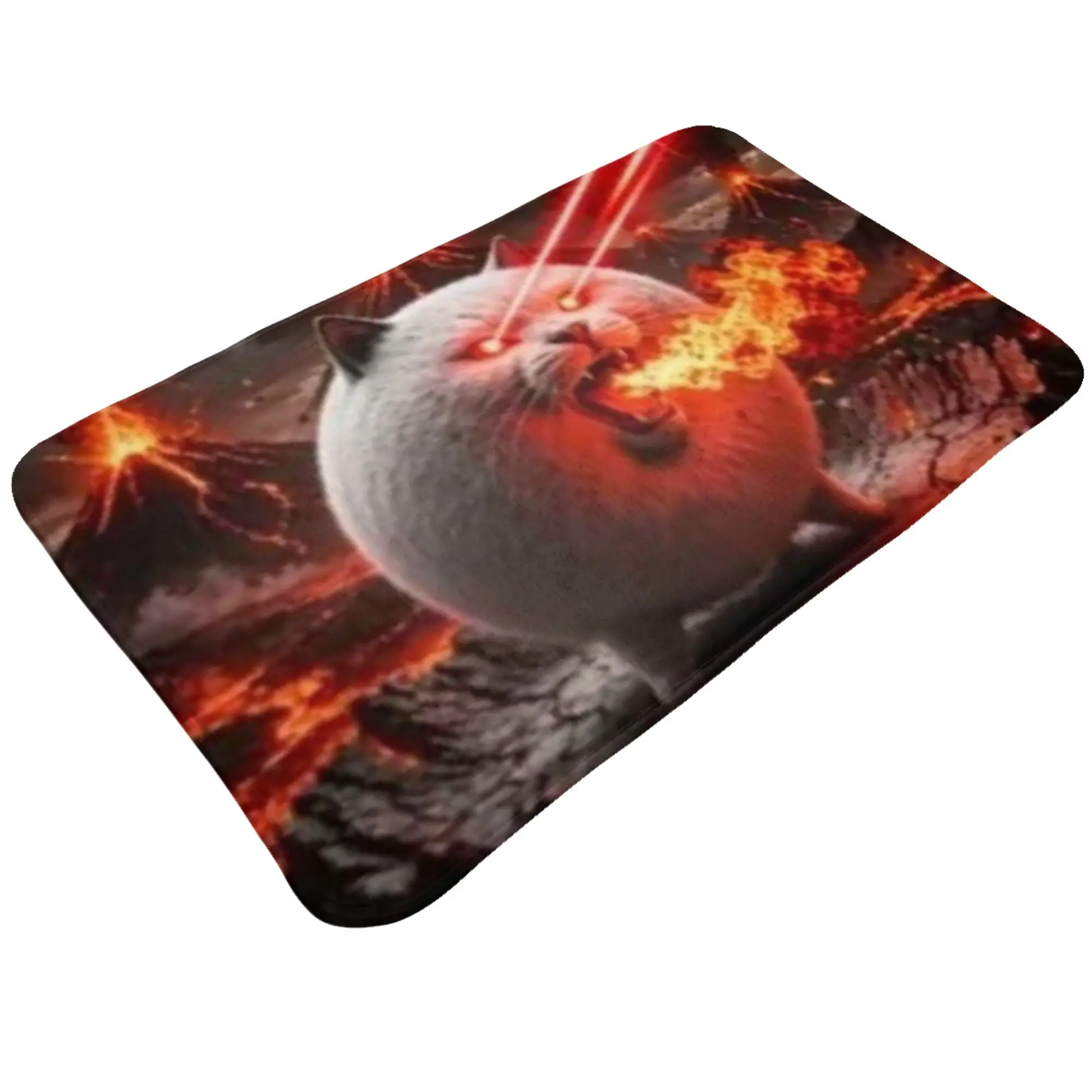 Fire Breathing Angry Cat Volcano Lightning Art Anti-Slip Mat Bath  Welcome Doormat Home Decoration