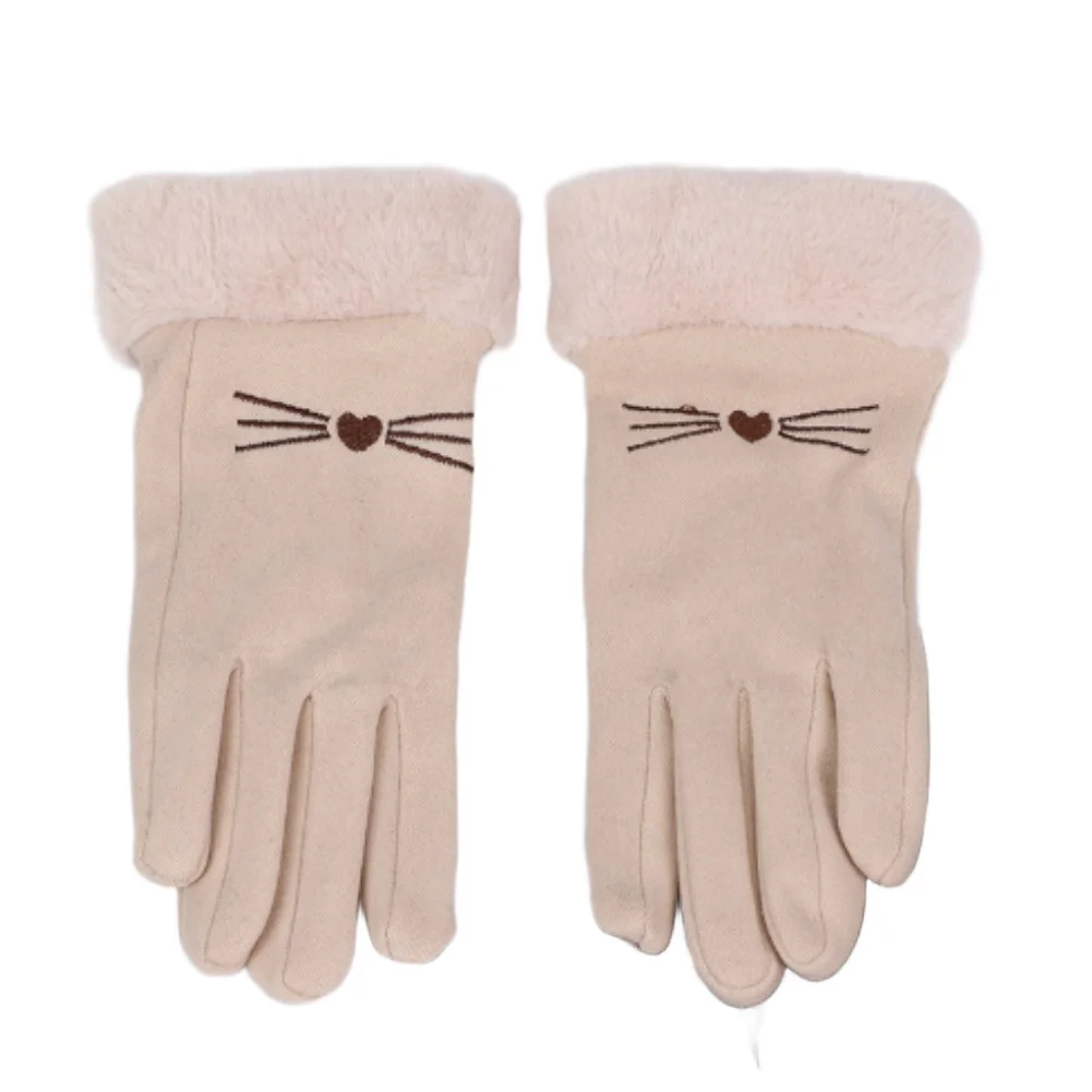 Fleece Lined Winter Gloves Featuring Adorable Cartoon Cat Prints with Windproof Design and for smartphone Touch Support