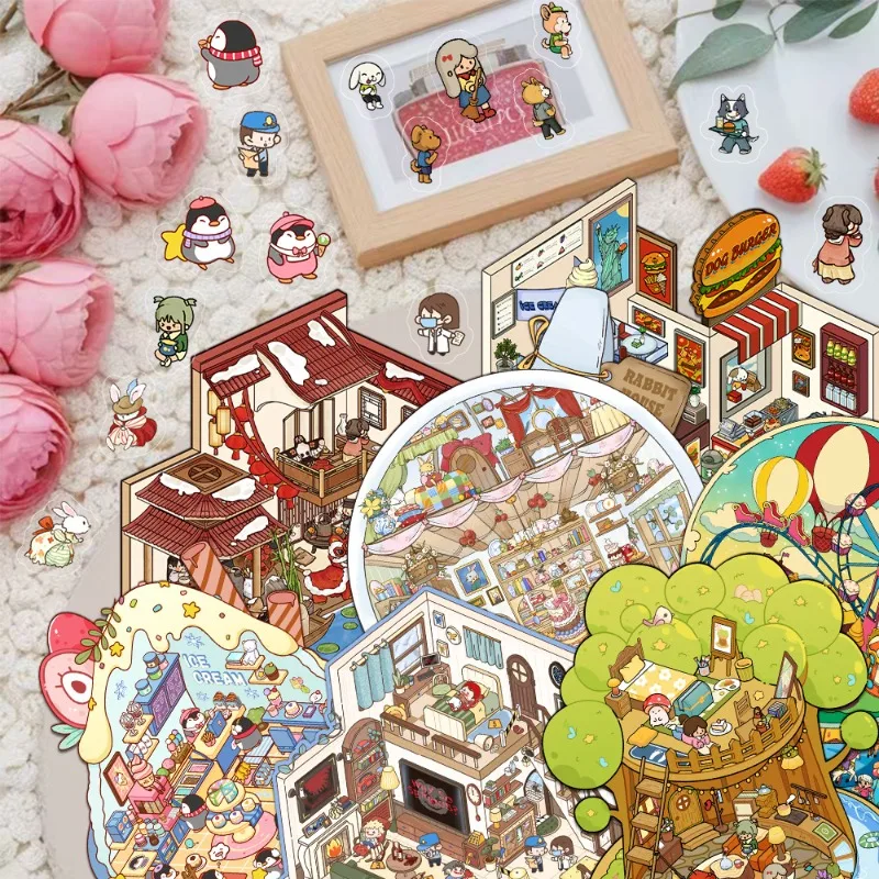

Popular Miniature World Landscape Stickers Kit DIY PET Material Creative Relaxing Scrapbook Decor Stickers