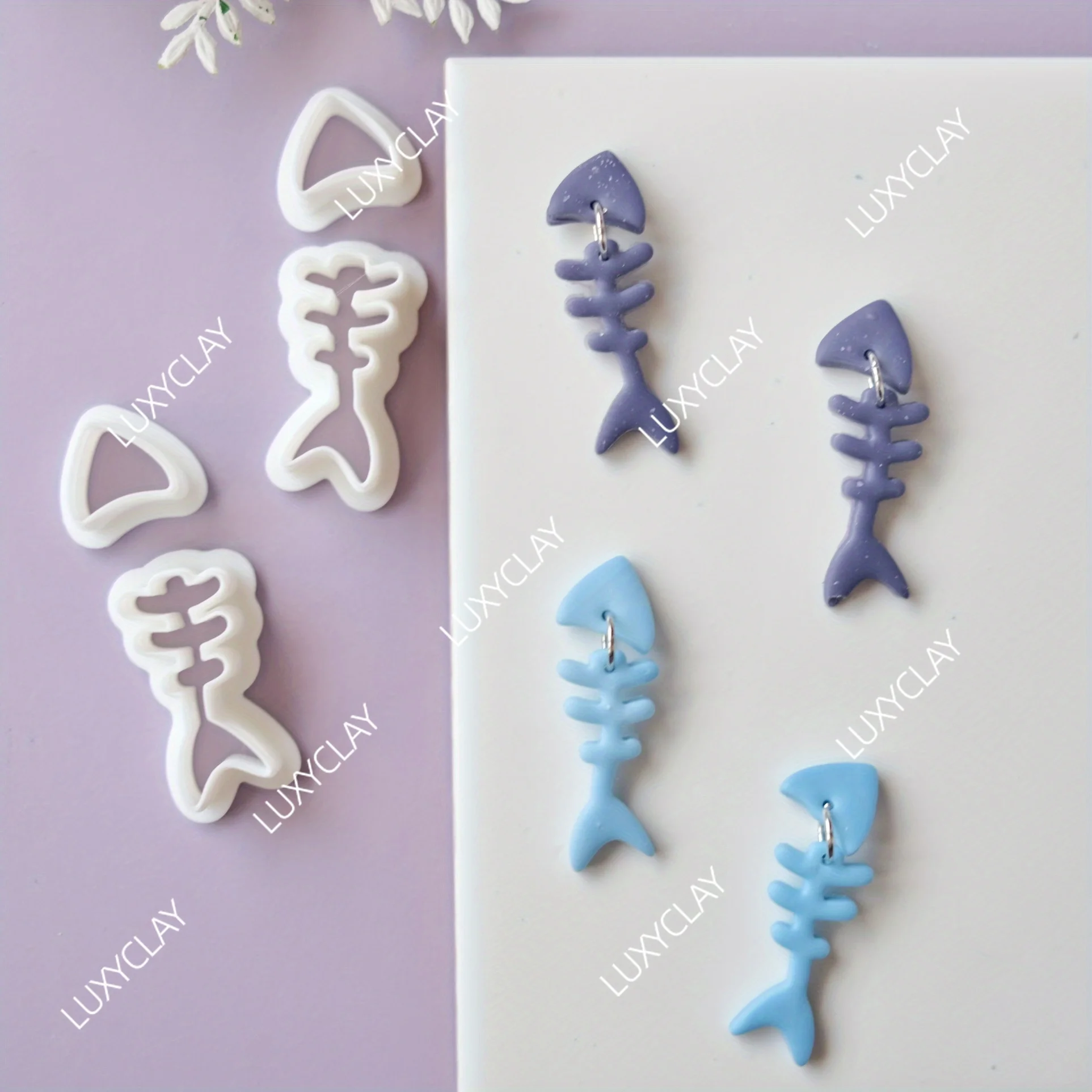 4pcs/set Fish Bone Shape Polymer Clay Cutters for Earrings & Jewelry Making, Dangle Fish Design Soft Pottery Clay Cutting Molds