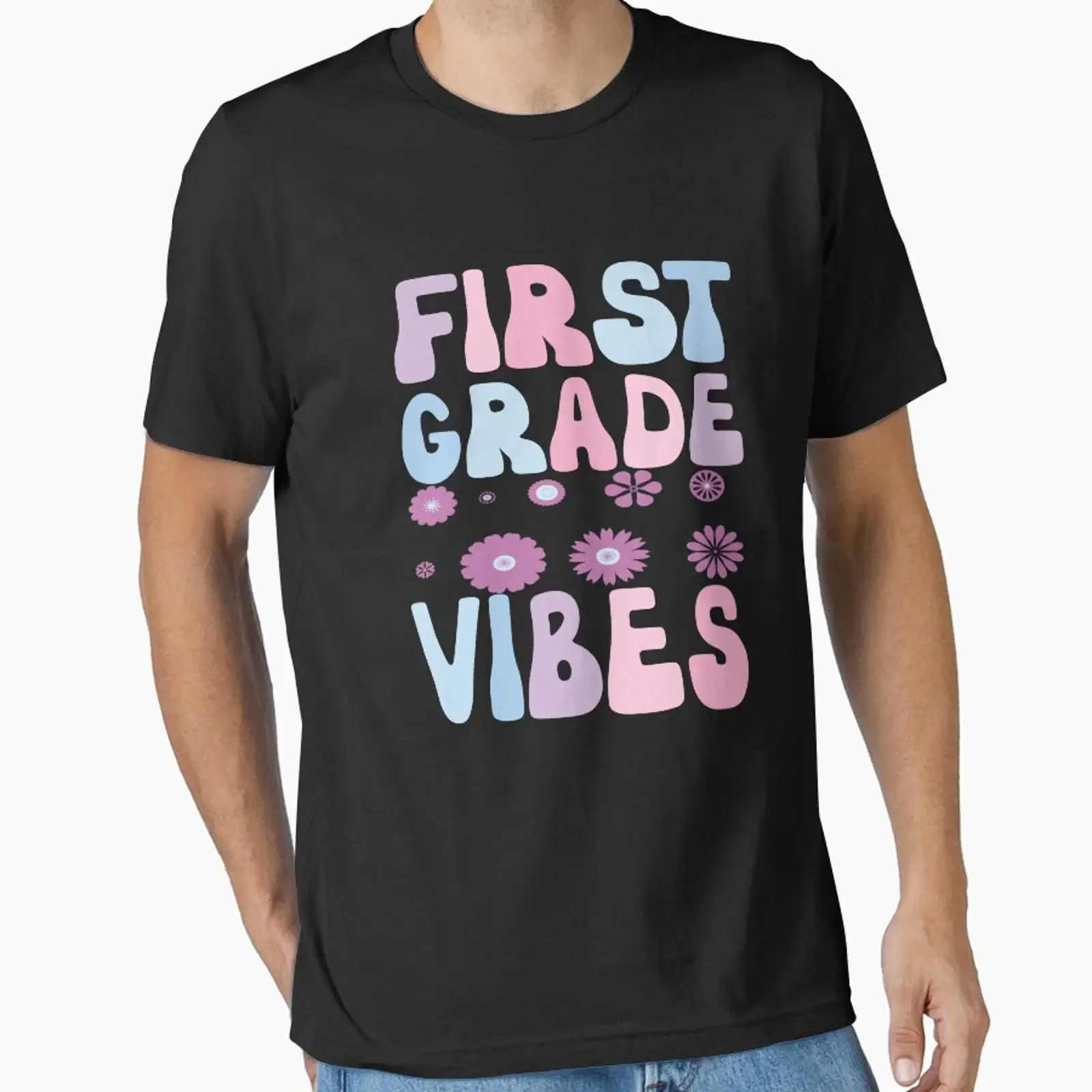 First Grade Vibes Retro Purple Flowers Funny Essential T Shirt vintage Washed Comfortable Stretched Top For Everyday Wear homme