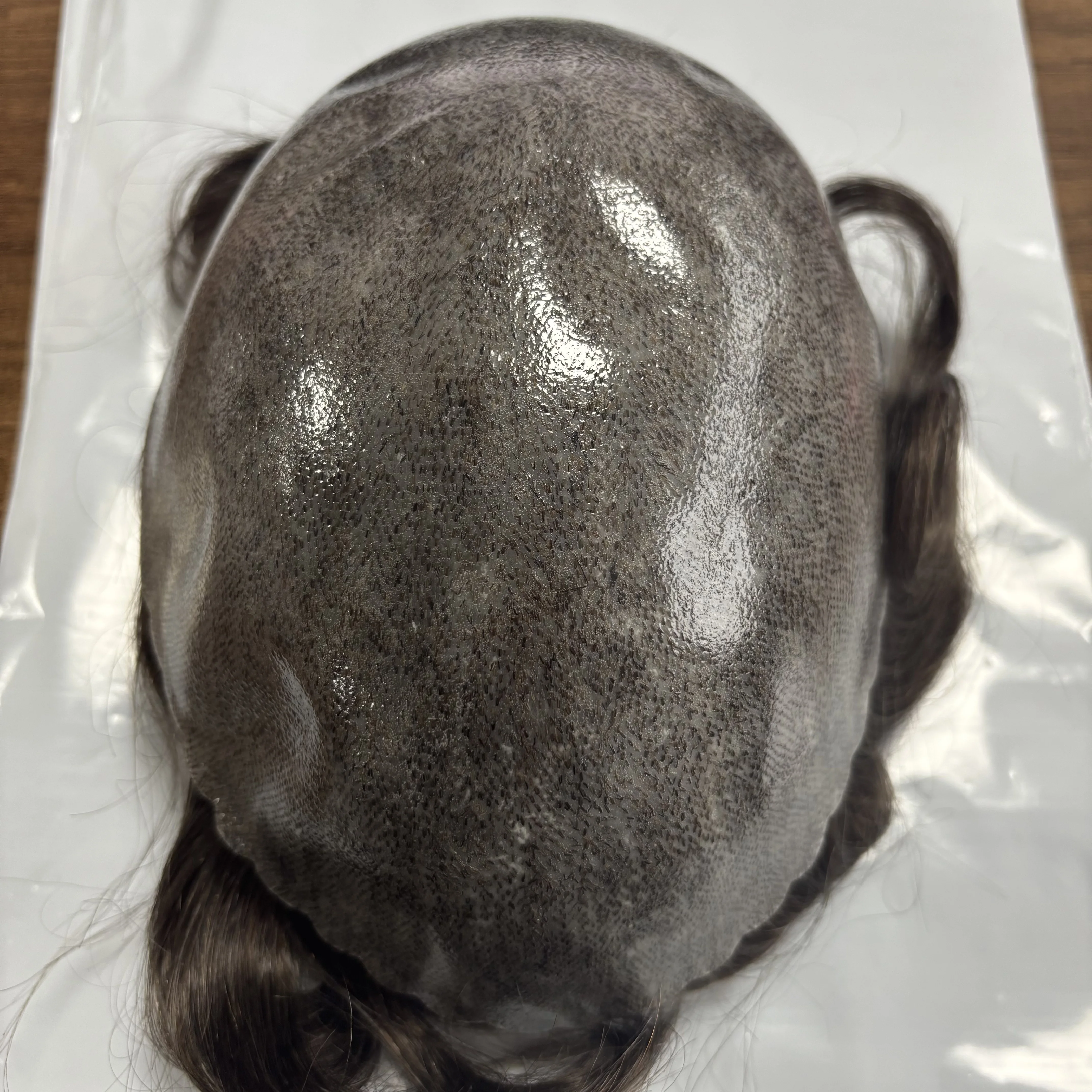 شعري طبيعي للرجال شعر مستعار بني داكن رمادي أسود غير قابل للاكتشاف بولي الجلد قاعدة رجل 100% خصلات الشعر المستعار الإنسان استبدال طويلة الأمد