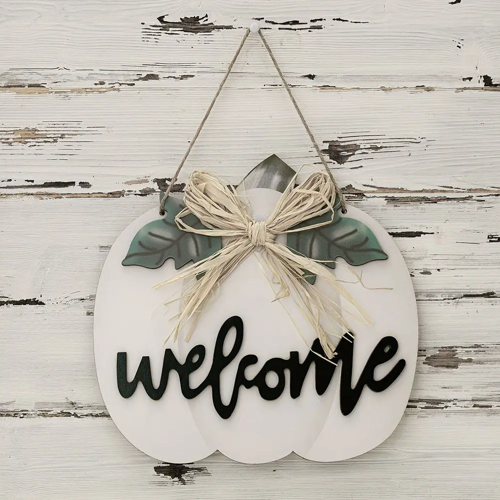 Thanksgiving Wooden Pumpkin Welcome Sign Hanging Wall Door Decor for Porch Window Garden Fence Bedroom Family Room Party Fall