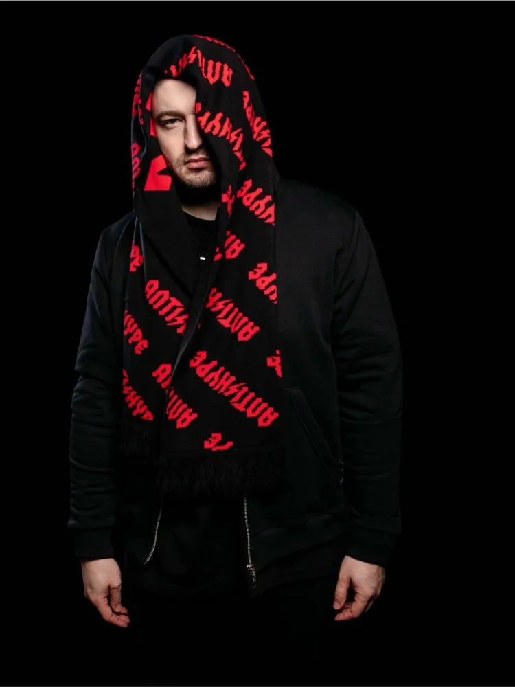 

Hip Hop Fashion Creative Gothic Striped Knitted Women's Scarf Y2K Punk Apron Black Tassel Luminous Kpop Men Winter Scarf Luxury