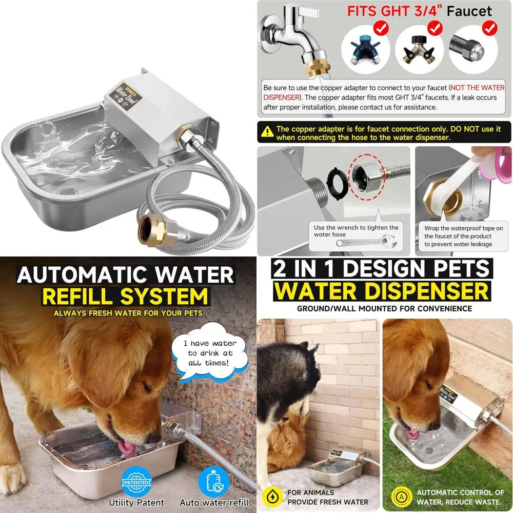 

3L Stainless Steel Automatic Pet Water Dispenser, Large Outdoor Dog Bowl, Anti-Tip, Easy Clean