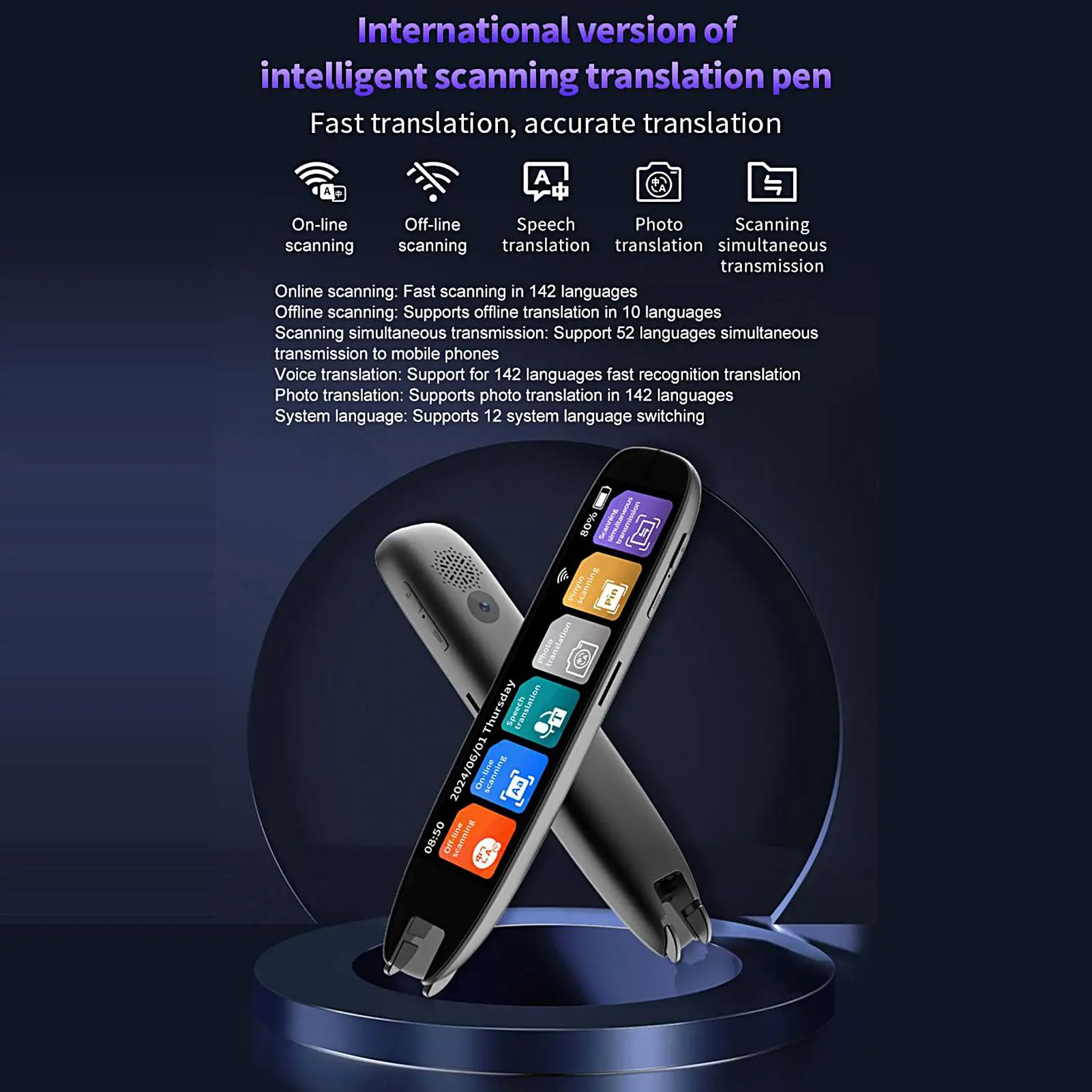 قلم ترجمة غير متصل 142 قلم ترجمة مساعد باللغة شاشة تعمل باللمس القواميس الإلكترونية النص إلى أدوات قراءة الكلام