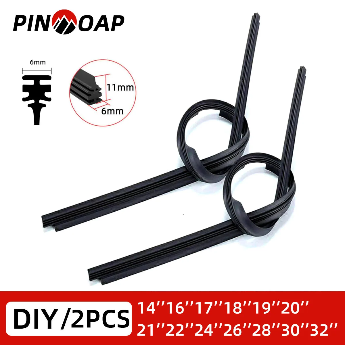 PINMOAP 14''-32'' Car Wiper Rubber Strip Replacement With Natural Rubber High-Definition Silent Compatible With Most Car Wipers