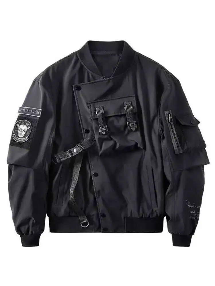 Jaqueta bomber God Of Death com bolso no peito masculina punk hip hop tático preto jaquetas do time do colégio casacos