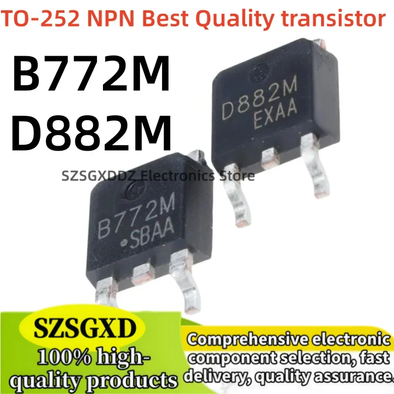 10-20 unidades/lote 100% nuevo D882M B772M TO252 2SB772 2SD882 B772 D882 TO-252 230V/3A NPN Best Quality transistor In Stock