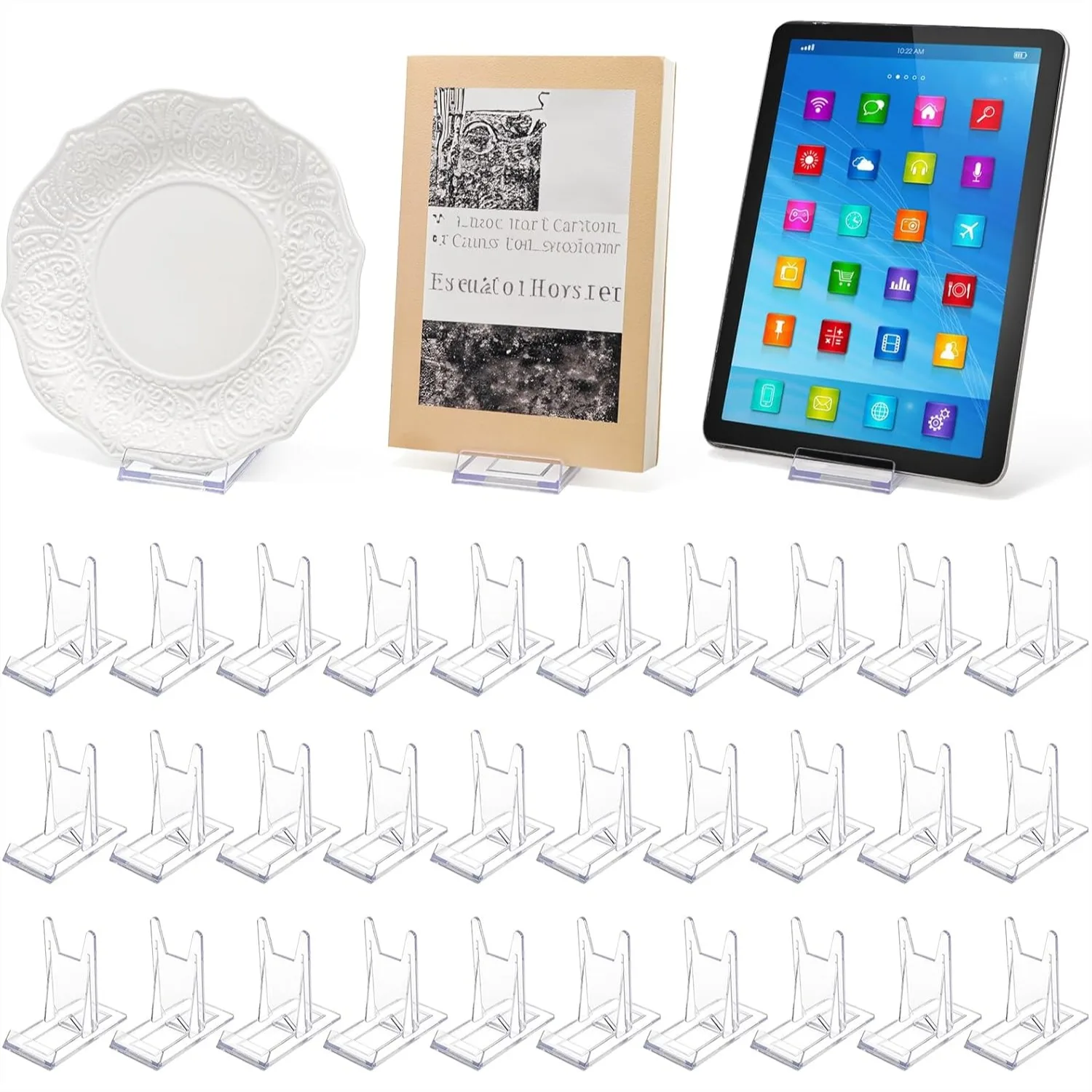 

30 Pack Acrylic Easel Stands Adjustable Clear Plate Holder for Display Artwork Pictures Books Home Party Decor