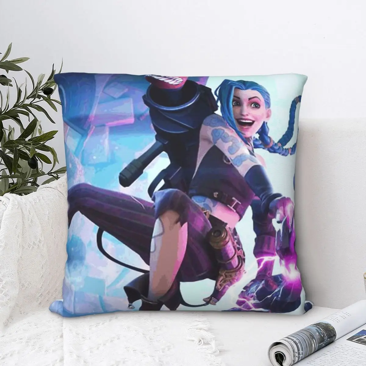 

Jinx Fight Throw Pillow Case Arcane League of Legends Cushion For Home Sofa Chair Decorative Hug Pillowcase