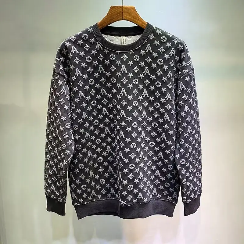 jacquard sweater men's spring and autumn version of the new round neck loose casual top