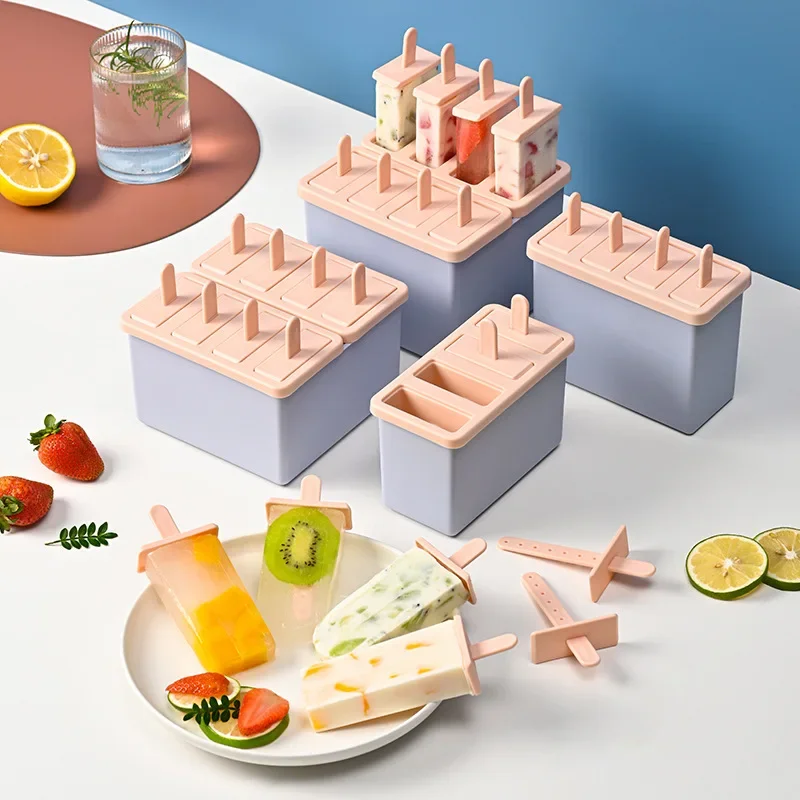 Homemade Ice Cream Artifact Popsicle/Sorbet Mold Food Grade Household Popsicle Making Frozen Ice Box Abrasive Tools with Lid