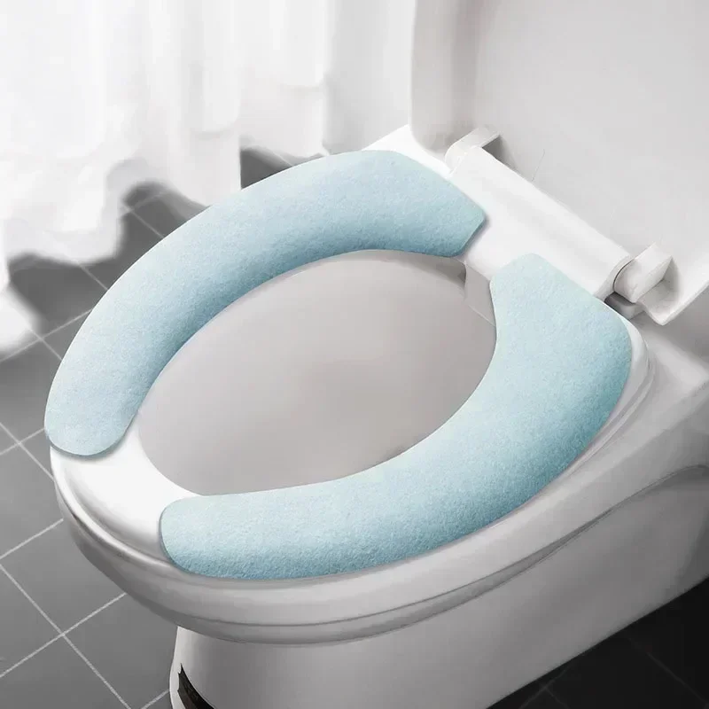 Universal Toilet Seat Cover Soft Closestool Paste Solid Color Toilet Sticky Seat Pad Washable Bathroom Warmer Seat Lid Cover Pad