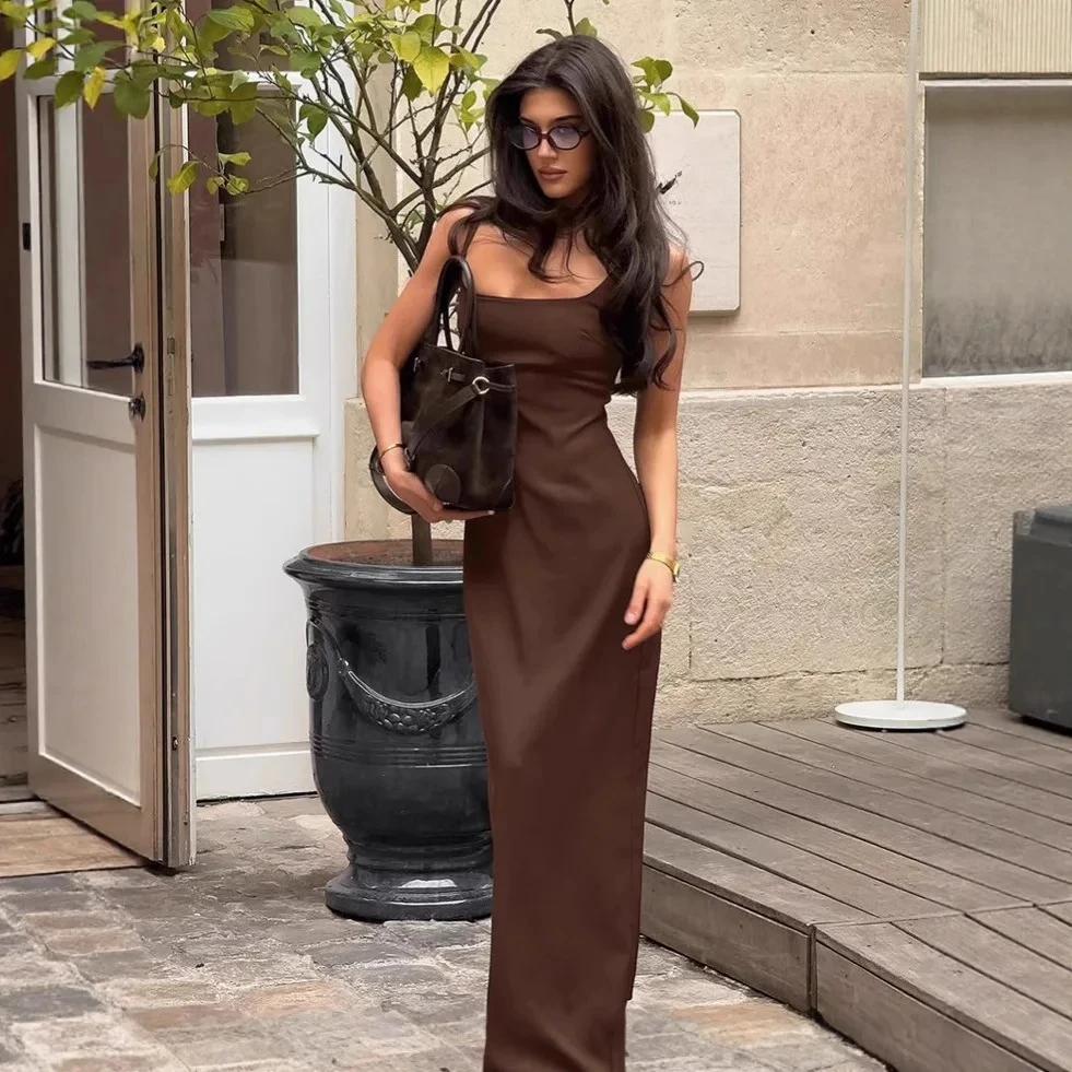 

2025 New Fashionable waist cinching slimming sexy camisole dress summer women‘s retro temperament hip hugging Comfort long skirt