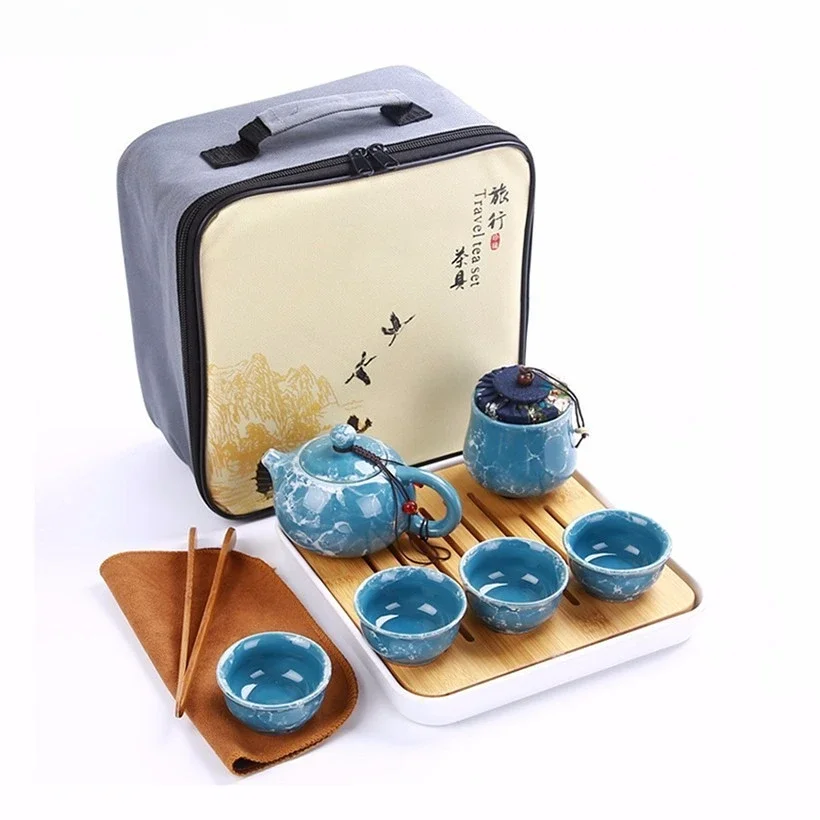 High-end Travel Kung Fu Tea Set Ceramic Chinese Teapot Porcelain Teaset Gaiwan Tea Cups of  Ceremony Tea Pot With Travel Bag