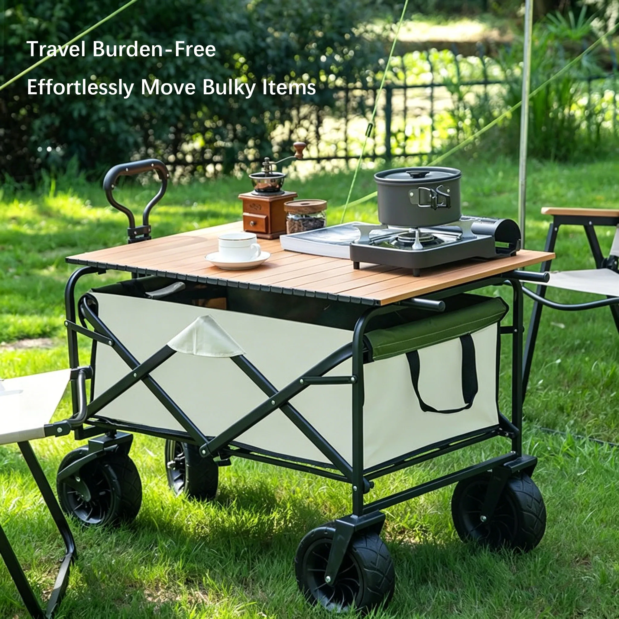Outdoor Camping Cart 175kg High Load Folding Wagon for Family Glamping Trip
