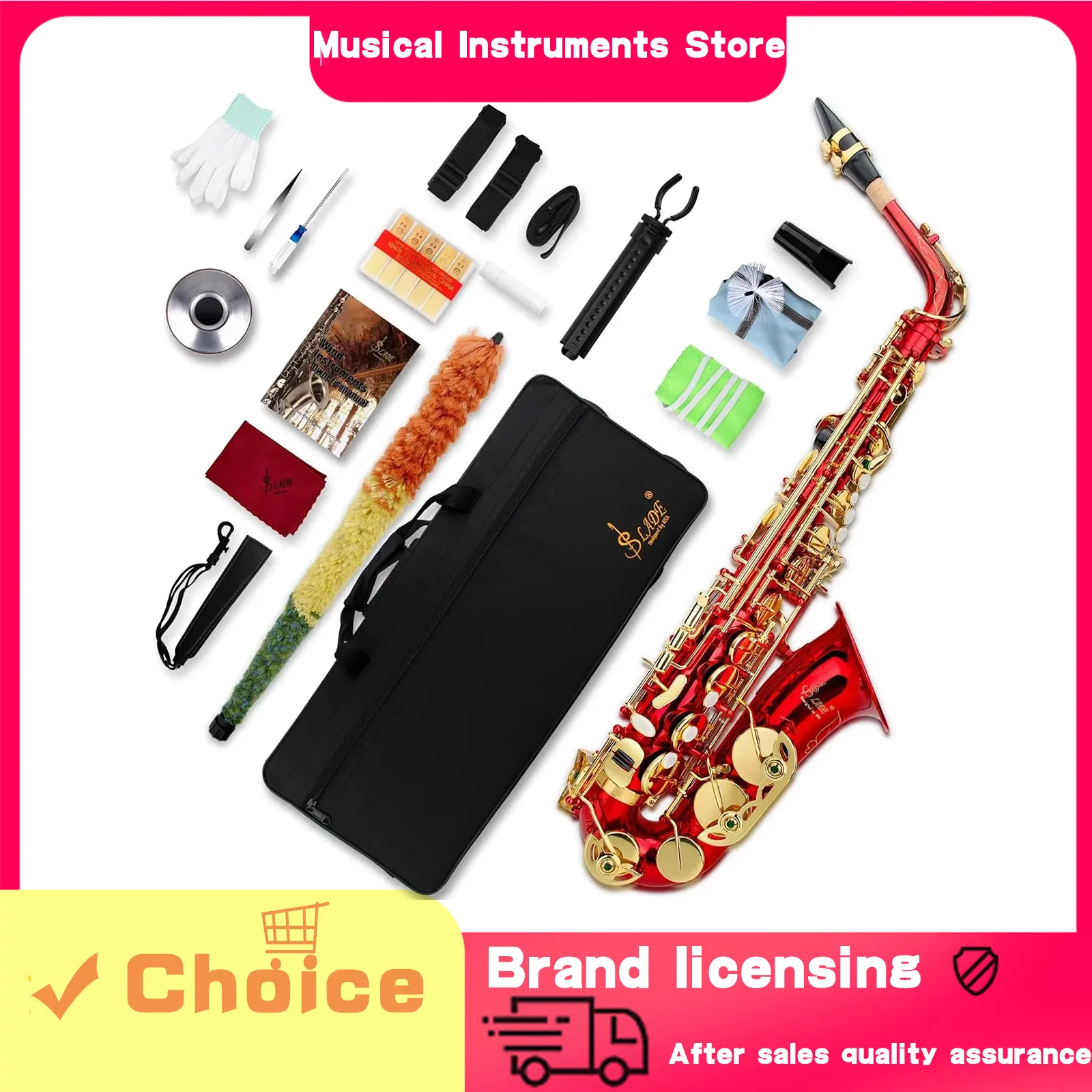

Альт-саксофон SLADE, красный Eb, деревянный духовой саксофон для начинающих, взрослых, саксофон с чистящей тканью, ремешок для трости, перчатки, аксессуары