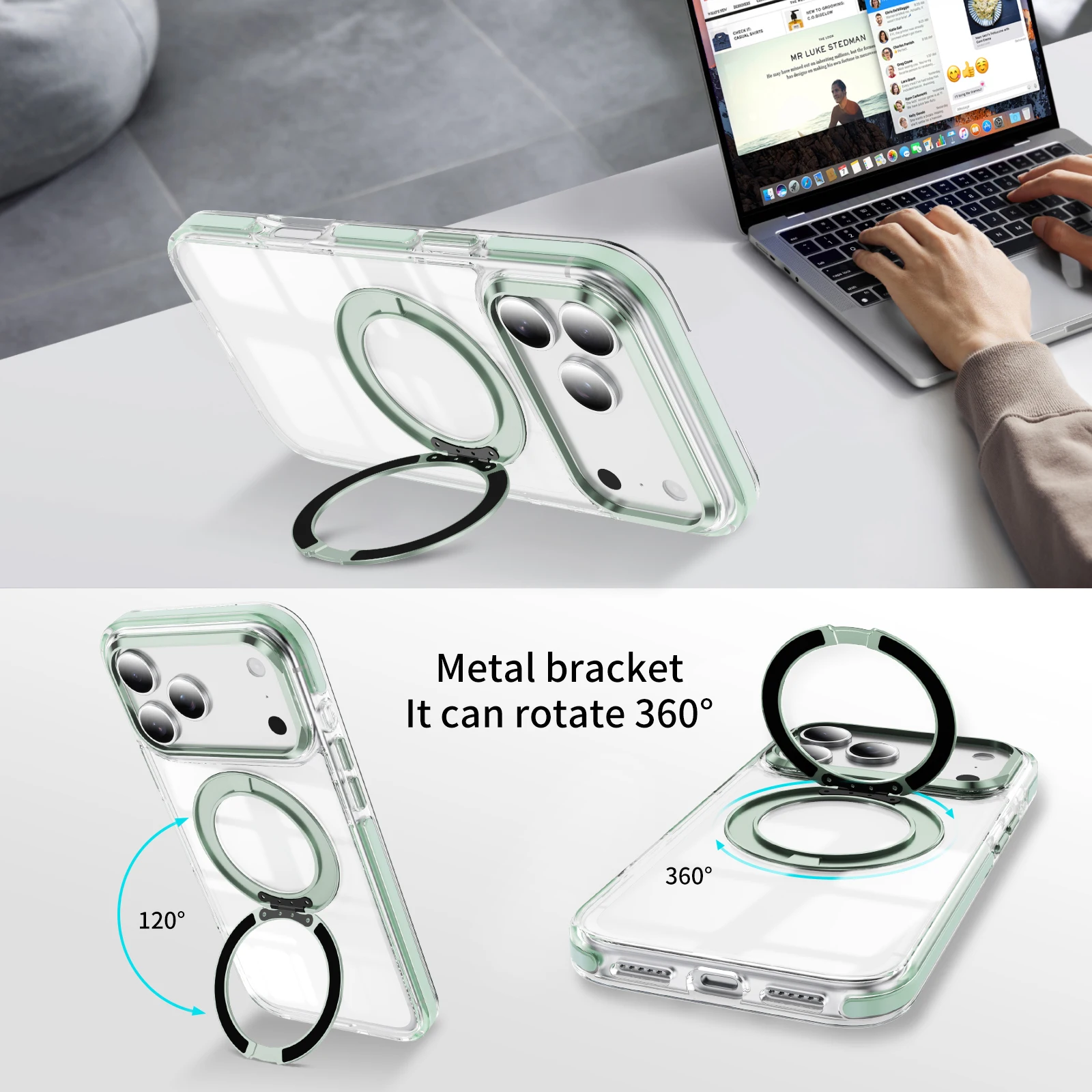 Magnetic Phone Case For Apple iPhone 18 17 Air 16 15 14 13 12 Pro Max Plus Clear 60° Rotatable Metal Kickstand Transparent Cover