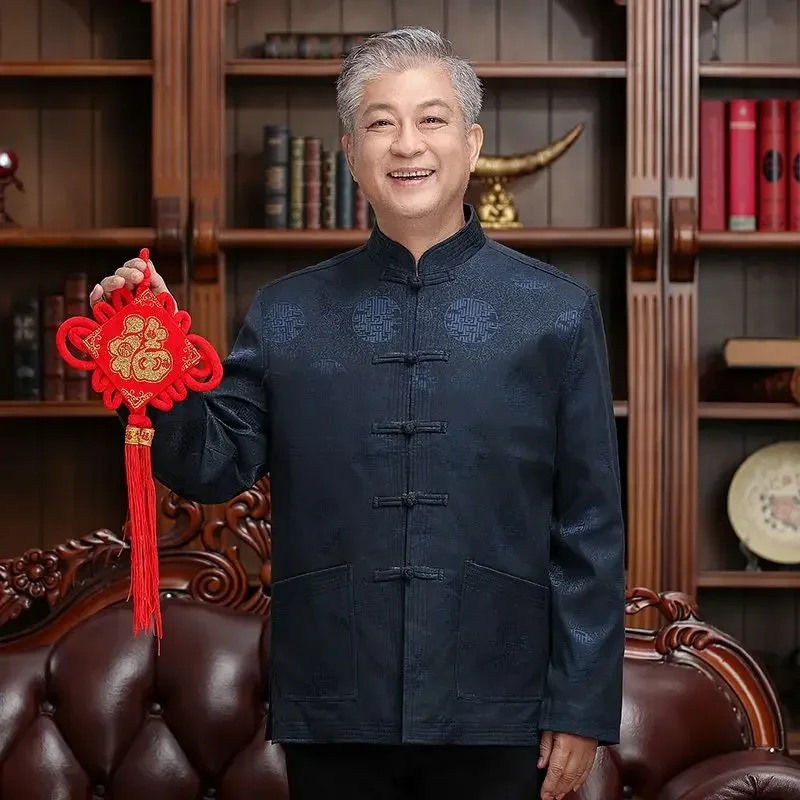 Setelan Tang Pakaian Tradisional Cina untuk Pria Lengan Penuh 2022 Pakaian Kung Fu Baru Baju Tahun Baru Jaket Pria Pesta Antik