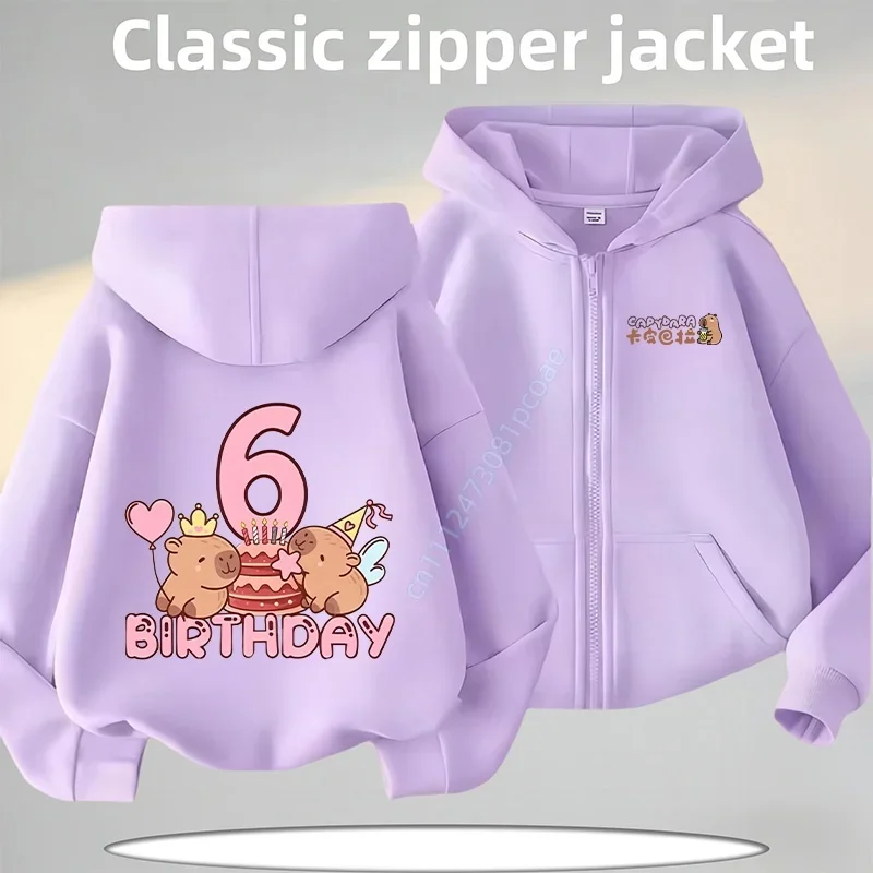 Cabibara children's zipper-style hooded sweatshirt for boys, girls' casual top, size 123456, cartoon print, fall/winter coat