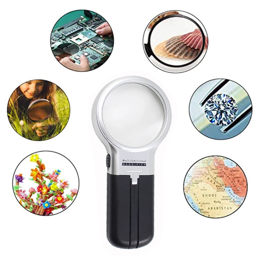 

C9 Folding Lamp Loupe Magnifier Portable Handheld Illuminated Magnifying Glass with 2 LED Lights for Jewelry Appreciation