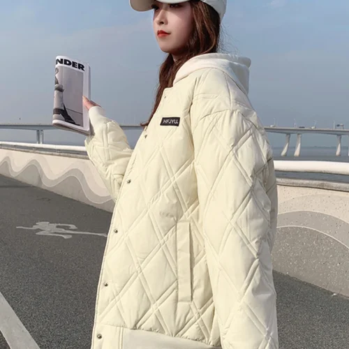 여성용 다운 코튼 재킷 여성용 루즈핏 한국 스타일 두꺼운 여성용 다운 코튼 재킷 패딩 코트 겨울 자켓 코튼 재킷 