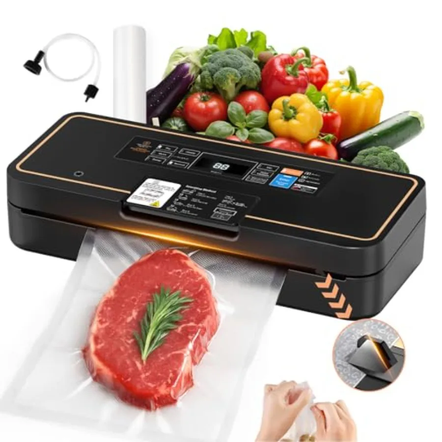 

95kPa Vacuum Sealer for Food Storage 135W Fast-Sealing Compact Machine with Built-in Bag Storage Easy Tear Cutter 9-in-1 Food S