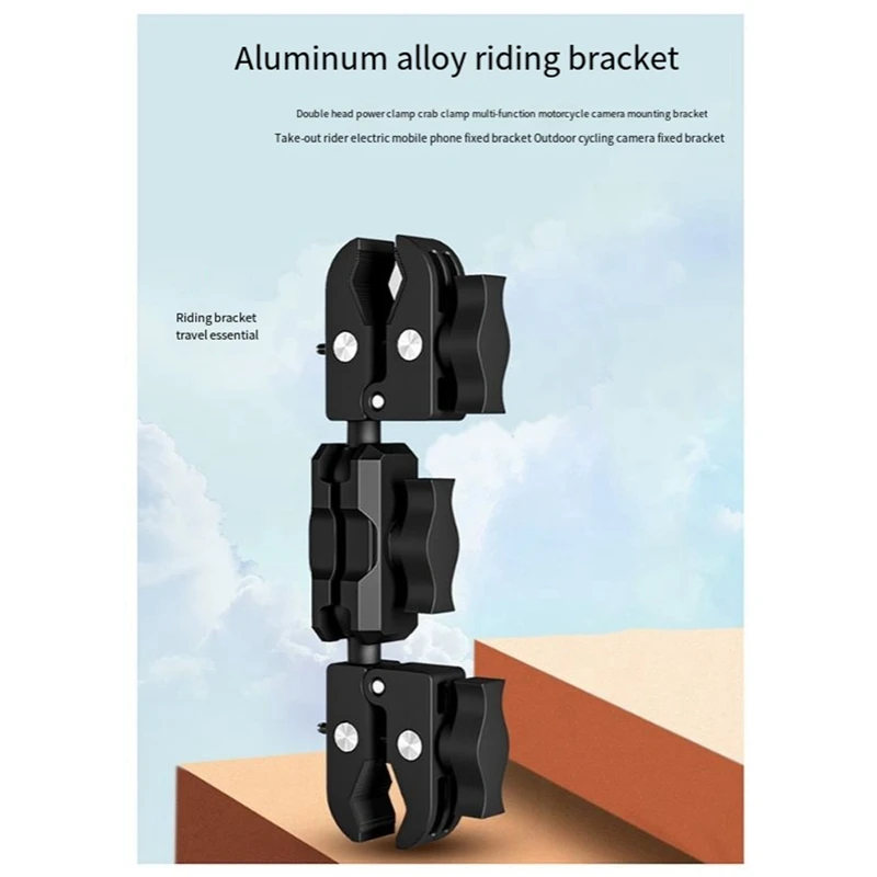 Nieuw-Camera Clamp Mount Super Clamp Adapter Dubbele kop Multifunctionele houder voor motorfiets Fiets Camera Mounts