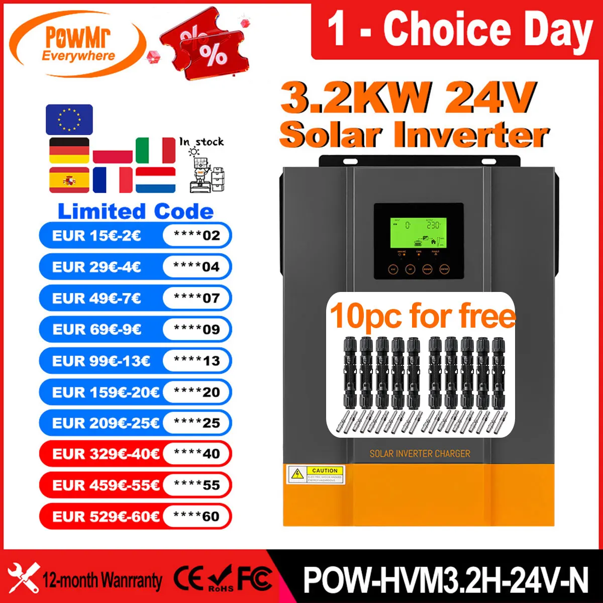 PowMrEUHybridSolarInverters3.2KW24VPhotovoltaicInverter230VACBuildin80AMPPTSolarChargePVController30-400VDC-AliExpress13
