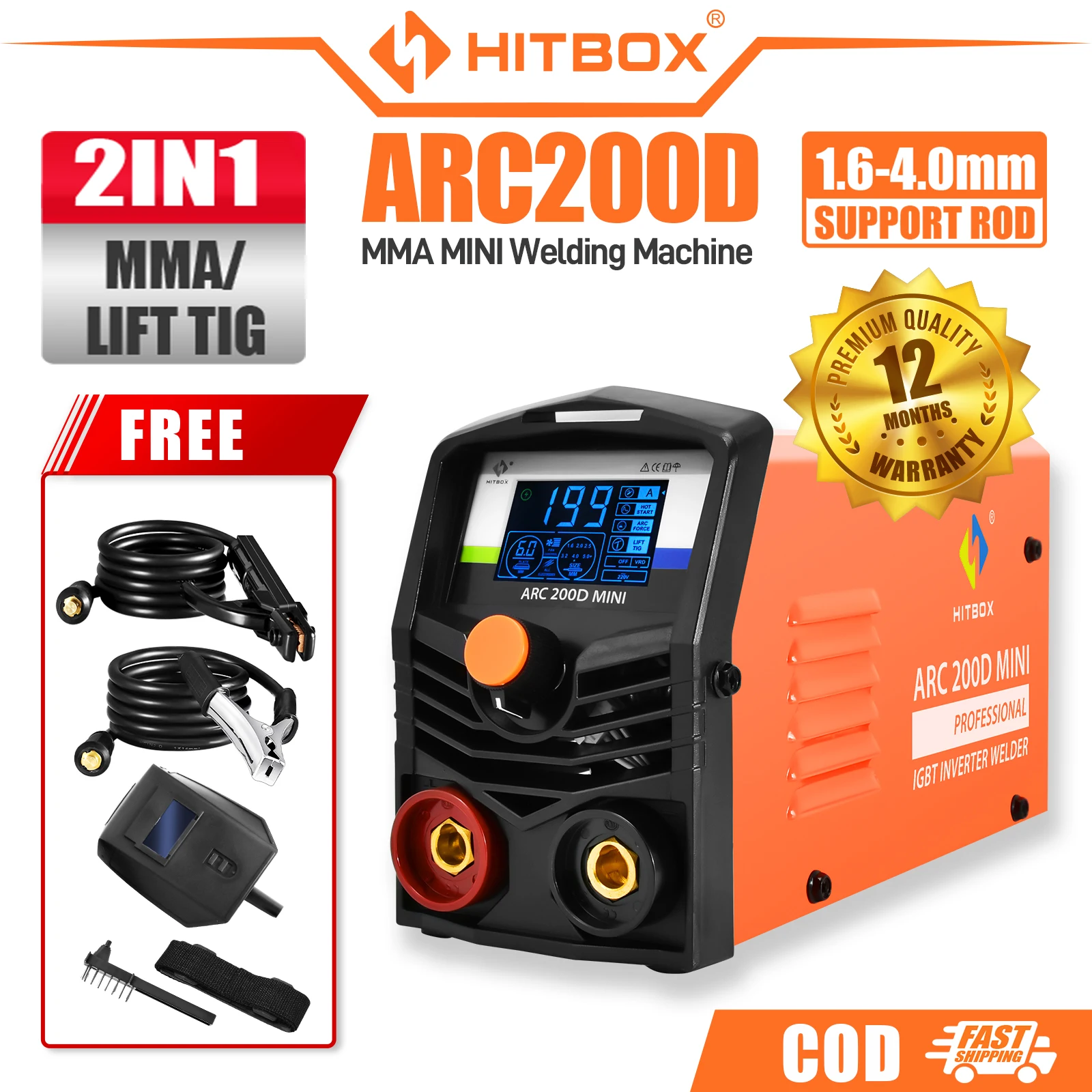 HITBOX Cutter ARC200D ARC LIFT TIG 2 IN 1 Welding Machine For Household IGBT Compact Inverter Welder LCD Digital Display