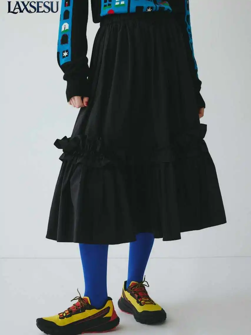 Japanese Exquisite Temperament Ladies' Mid To Long Skirt Single Hem Ruffle Edge Versatile and Comfortable Skirts for Women