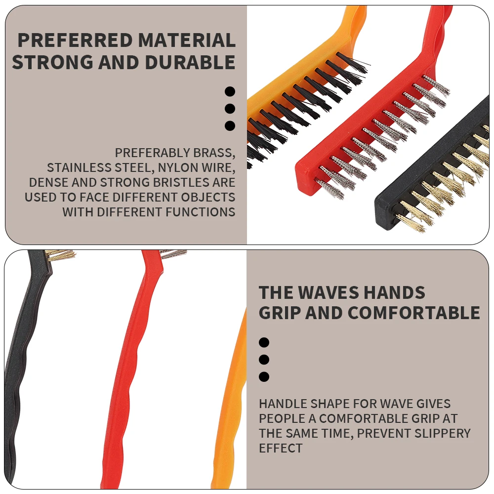 SI FANG 7/9inch Stainless Steel Wire Brush Metal Brass Nylon Curved Handle Rust Removal for Hard-to-Reach Areas Cleaning Tool