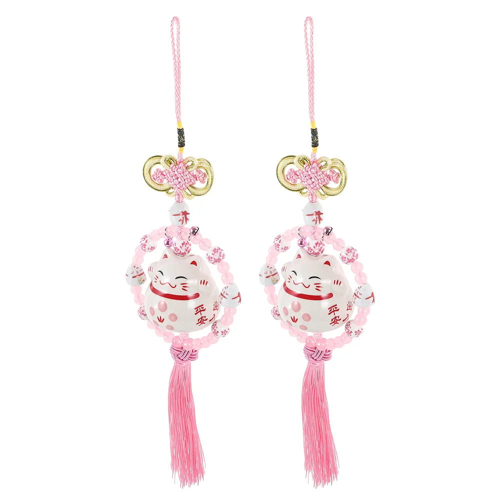 

2Pcs Ceramic Maneki Neko Car Charm Lucky Cat Rearview Mirror Hanging Ornament Feng Shui Car Interior Decoration Accessories