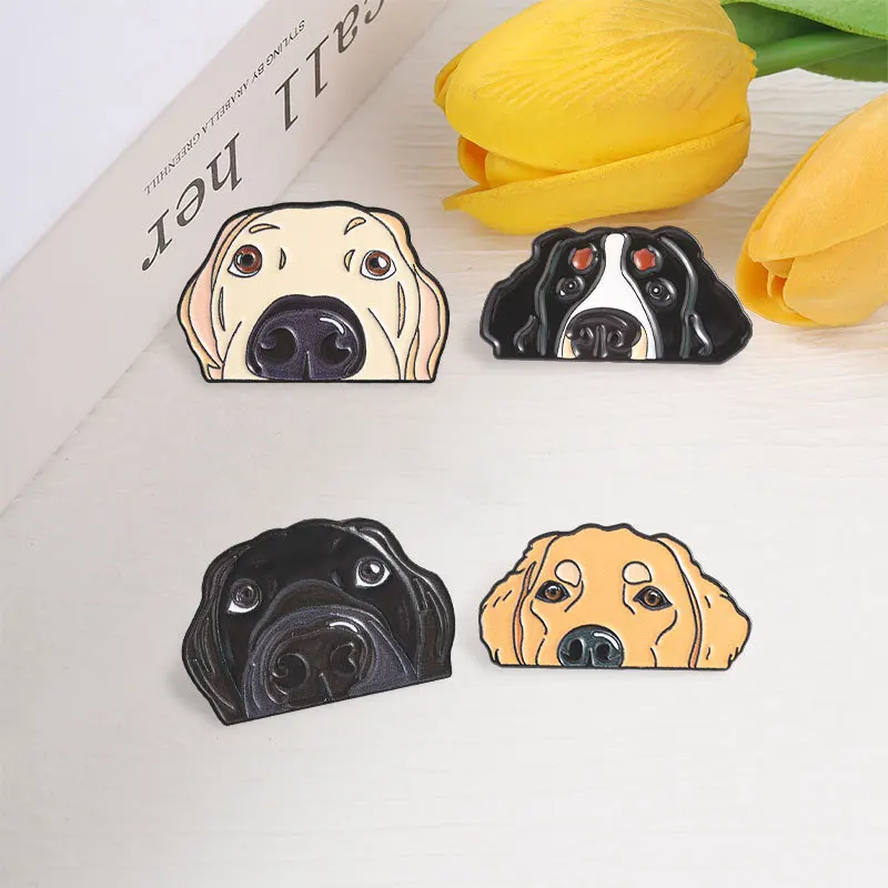 Cute Cartoon Dog Head Brooch Golden Retriever Labrador Pet Metal Badge Pin DIY Clothing Bags Hat Scarf T-shirt Jeans Accessory