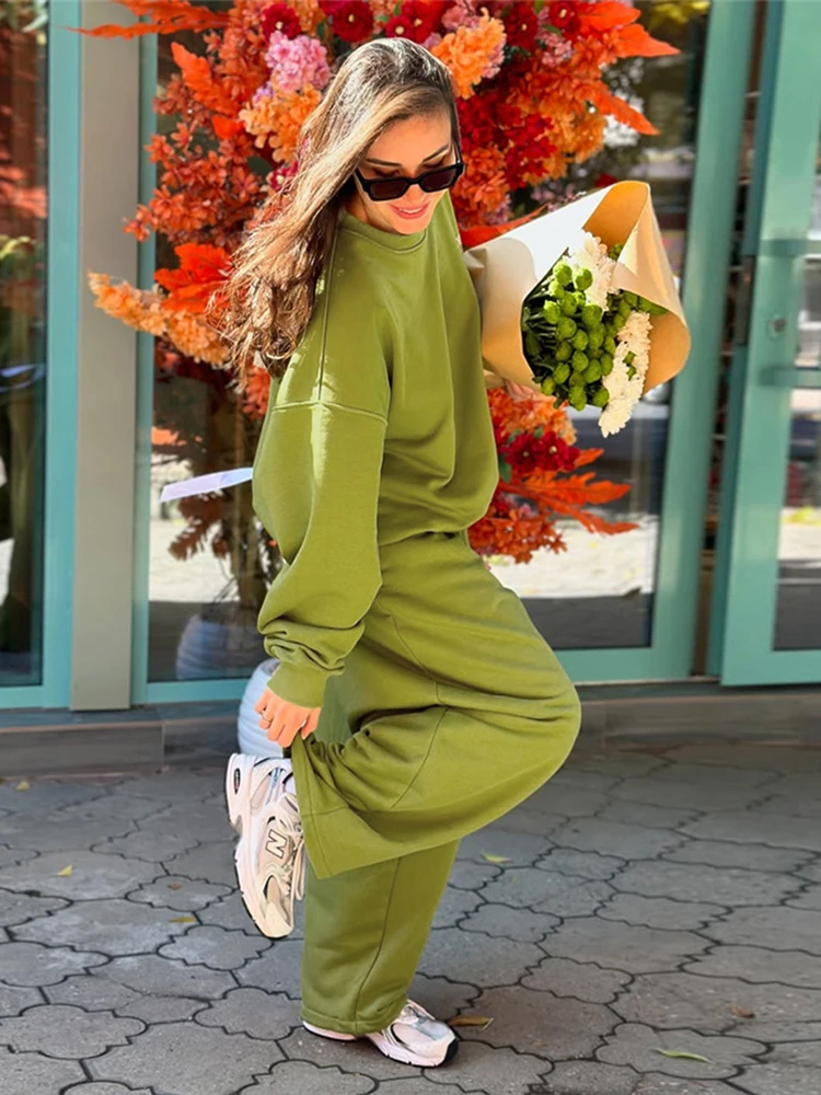

InGrily Street 2-Piece Set Women Simple Long Sleeve Letter Print Pullover Top+Drawstring Trousers Matching Sporty Casual Suits
