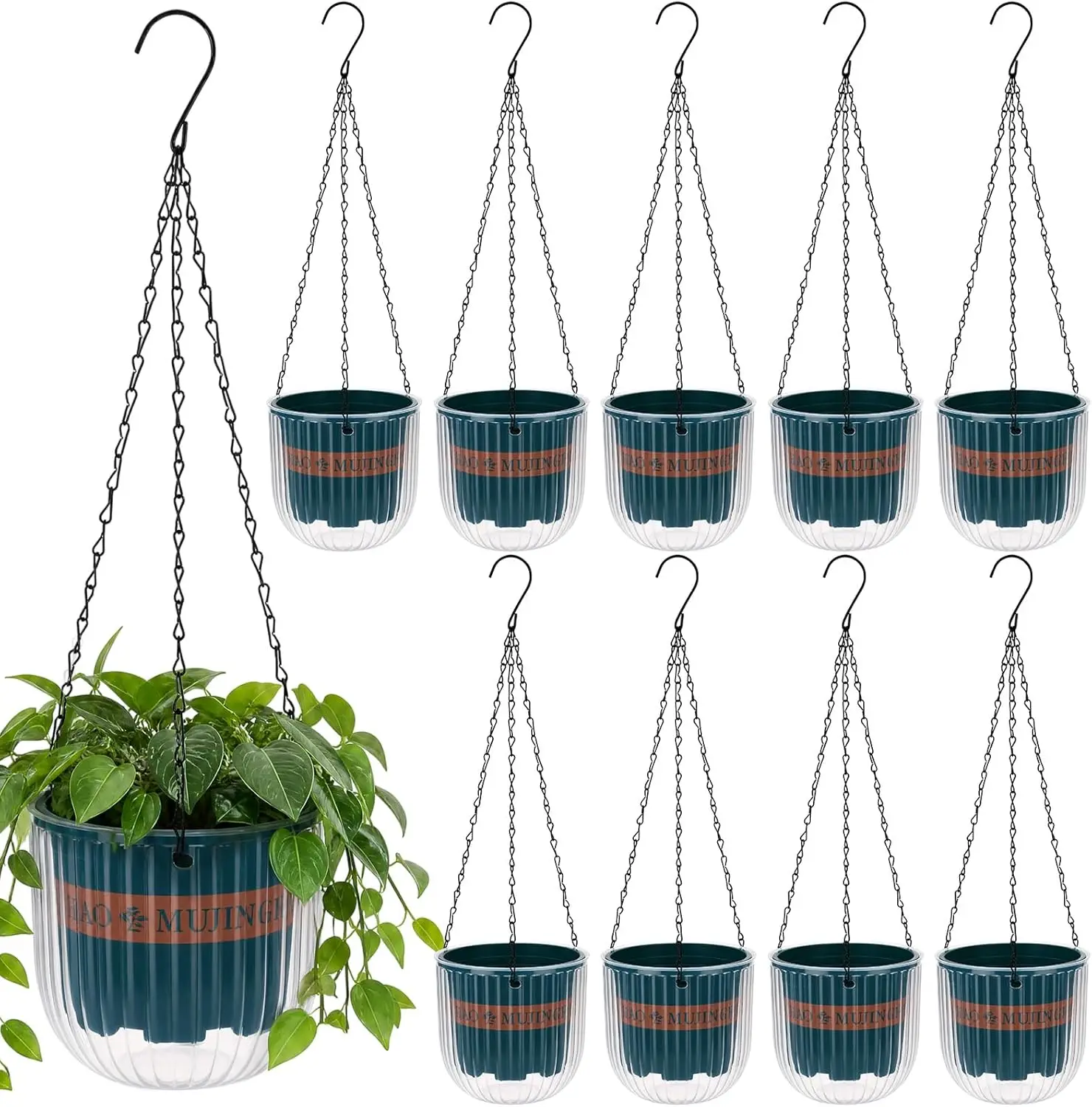 10 Pack 6.5 Inches Self Watering Hanging PlantersMetal Hanging Chain and Hook