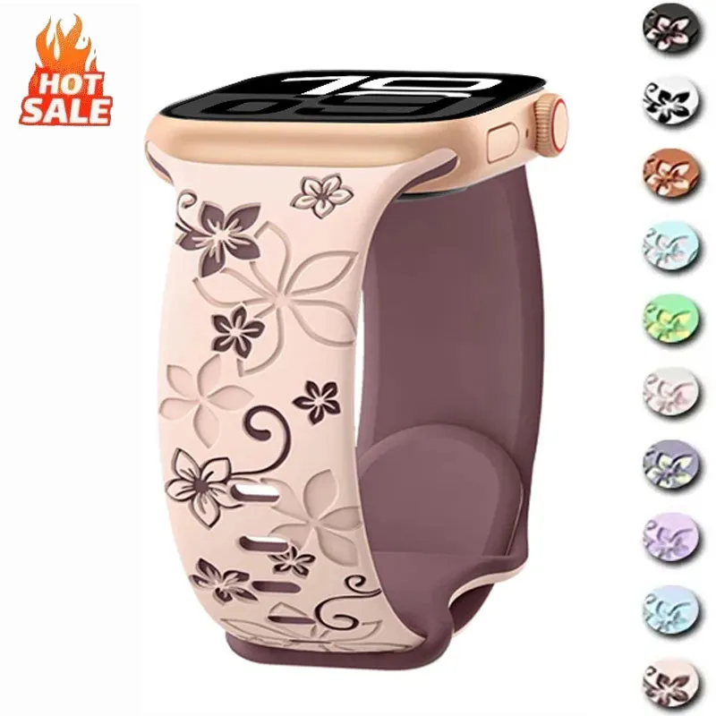 3D Blumen-Gravur Silikon-Sportarmband für Apple Watch Ultra 2 49mm S10 11 42 46mm 44 45 41 38 40mm iWatch SE 9 8 7 6 5 3