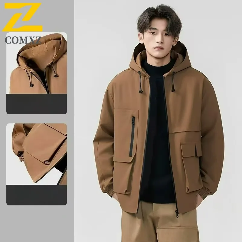 

COMXZ 2025 повседневная мужская куртка с капюшоном для приключений на открытом воздухе, ветрозащитное пальто, модная удобная прочная осенняя одежда для путешествий