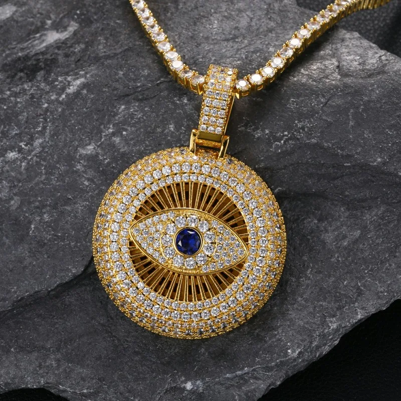 

Hip Hop 5A CZ Stone Paved Bling Iced Out Evil Eye Round Pendants Necklace for Men Women Unisex Rapper Jewelry Gift