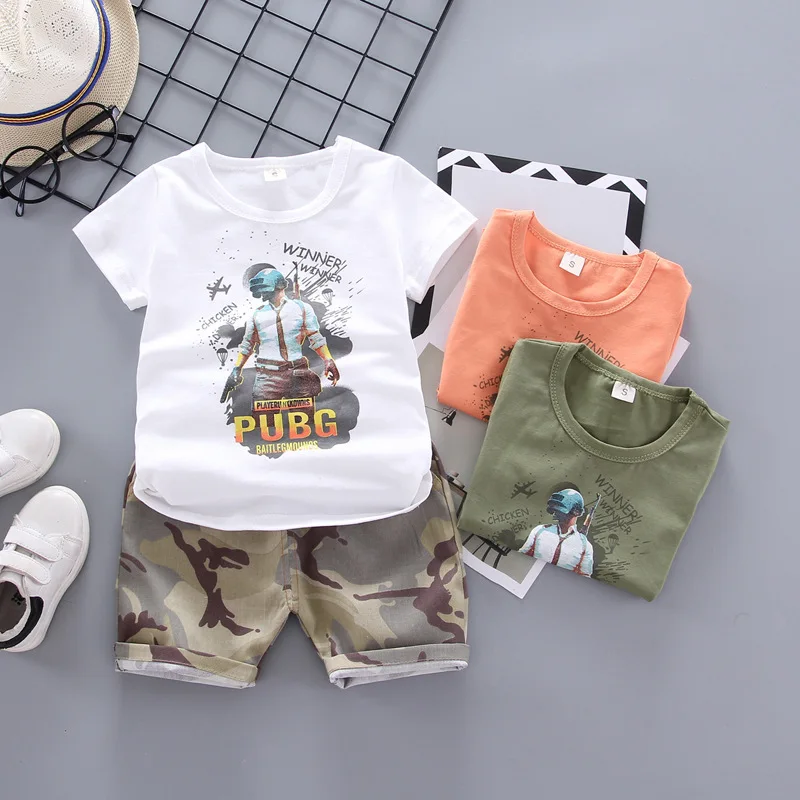 0-4 year old boy baby T-shirt clothes suits cartoon collocation and fashionable cotton kids girls short-sleeves + camouflage sho