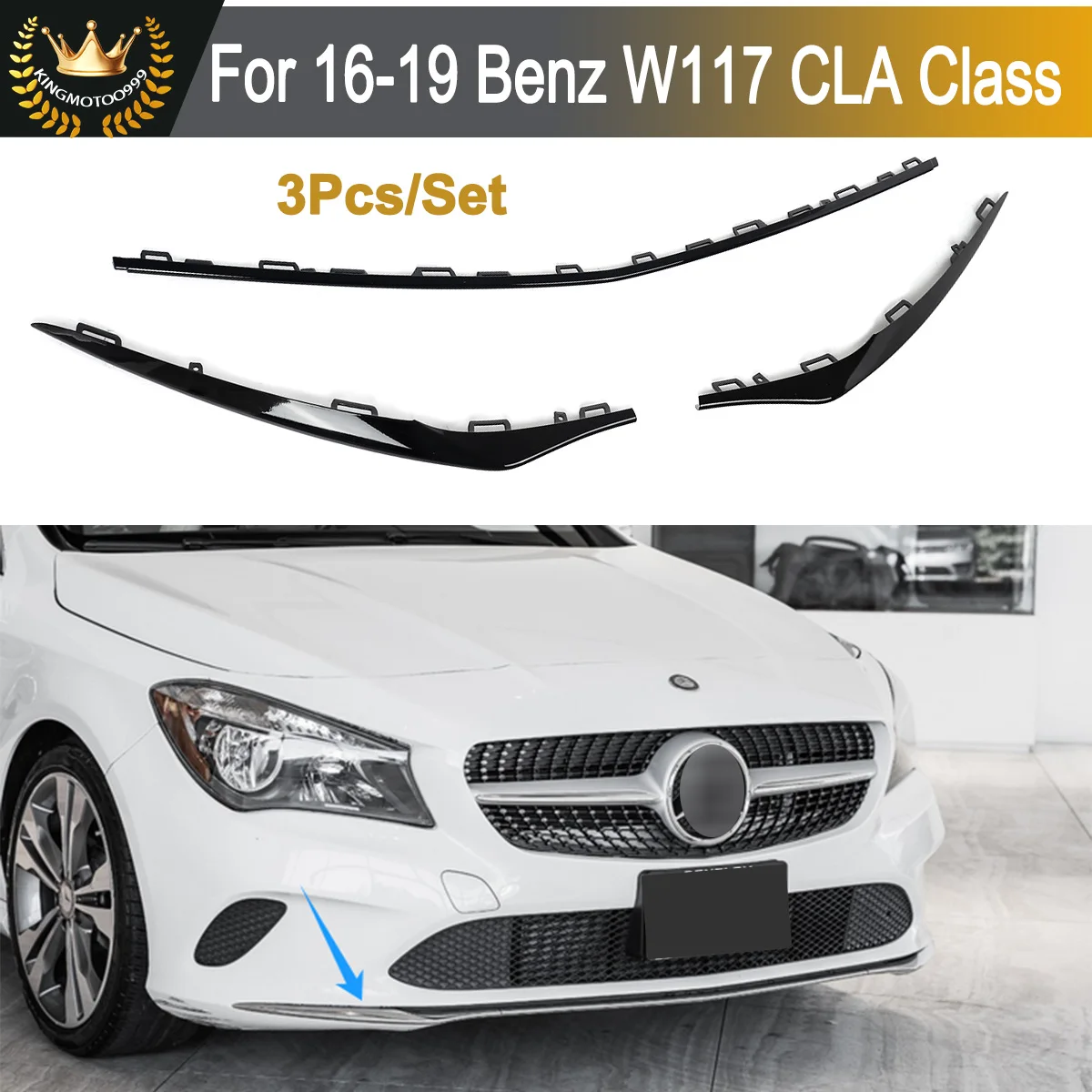 

For Mercedes Benz CLA-Class W117 2016-2019 CLA180 CLA200 CLA250 Front Bumper Lower Lid Trim Glossly black bodykit 1178855000