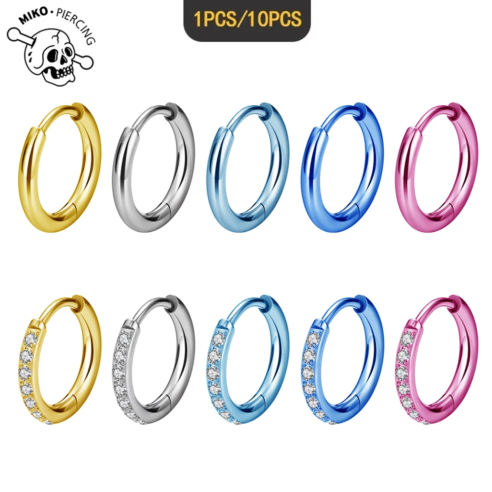 1/10 PIÈCES Bijoux de piercing en Titane ASTM F136 anodisé, créoles rondes avec zircon cubique pour oreille, tragus, cartilage, hélix