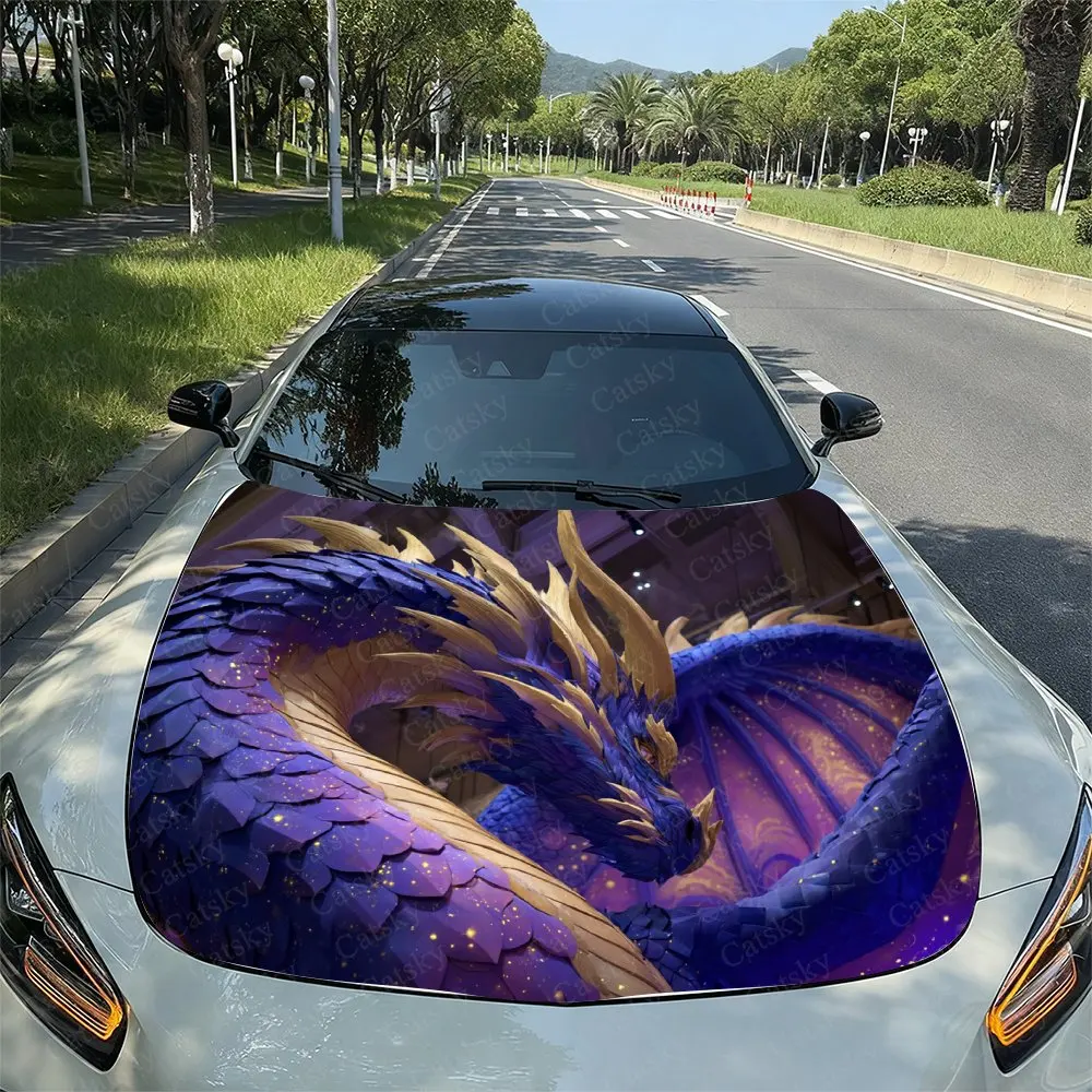 Purple Golden Dragon Car Hood Stickers, Easy To Remove And Durable Car Parts, PVC Material Hood Stickers, Self-adhesive Waterpro