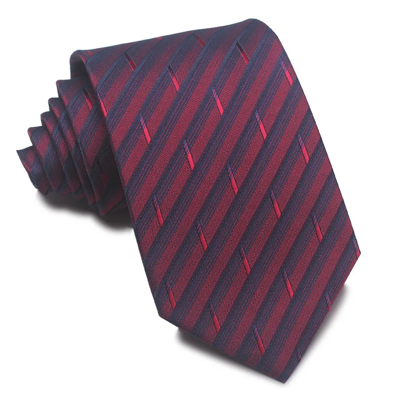 8CM polyester jacquard striped tie wholesale 7cm men\'s business tie casual red black blue