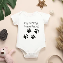 Comfy Baby Girls Boy Onesie Cotton High Quality Y2K My Sibling Have Paws! Letters Newborn Bodysuit Dropship Infant Short Sleeve